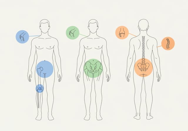 How to Safely Return to Running After Injury Diagram highlighting common running injury areas: knee, hip, and back.
