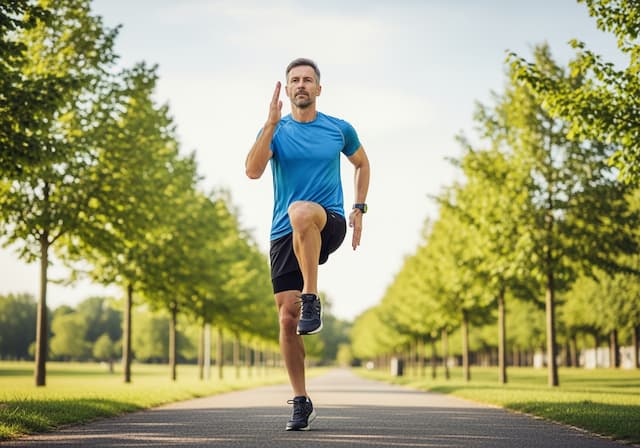 How to Safely Return to Running After Injury Male runner performing dynamic stretches before a comeback run.