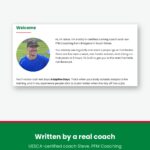 Welcome page of the Colchester Half Marathon Improver plan with a photo of UESCA-certified running coach Steve from PFM Coaching